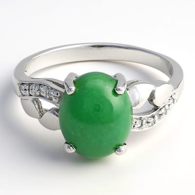 Cavill - Zilveren Ring met 1,98 ct Keizerlijk Australisch Chrysopraas - 925 Sterling Zilver - 8 Cambodjaanse Zirkonia's - Elegante Ovale Cabochon Ring