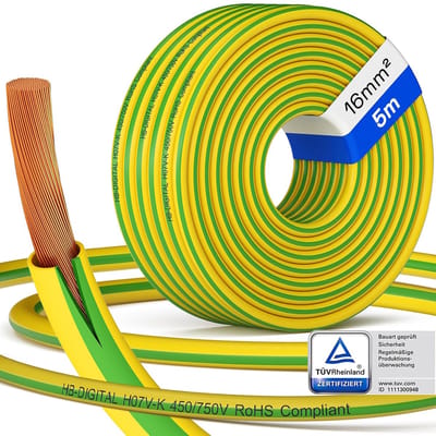 Aardingskabel - Flexibele Koperdraad - Zonne-energie Installaties - Fijndradig Gevlochten Koper - 5 Meter 16mm2 - Groen-geel
