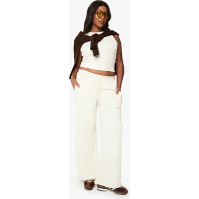 boohoo Dames Plus Racer Rib Vest en Trouser Basic Co-Ord | Ecru | Maat: 44