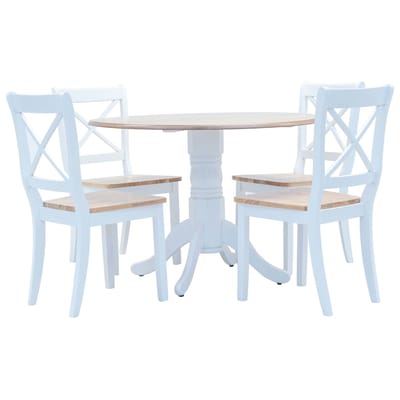 vidaXL - 5-delige - Eethoek - massief - rubberwood - wit - en - bruin