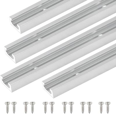 Dailygoods- Verstekrail 305 mm - Dubbel gesneden T-rail - Aluminium - 4 stuks - Schroeven voor houtbewerking - Corrosiebestendig oppervlak - T-track