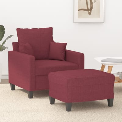 vidaXL - Fauteuil - met - voetenbank - 60 - cm - stof - wijnrood