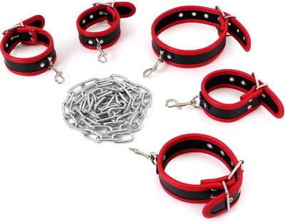 Kiotos - Budget Bondageset Met collar, hand- En voetboeien - Rood/Zwart