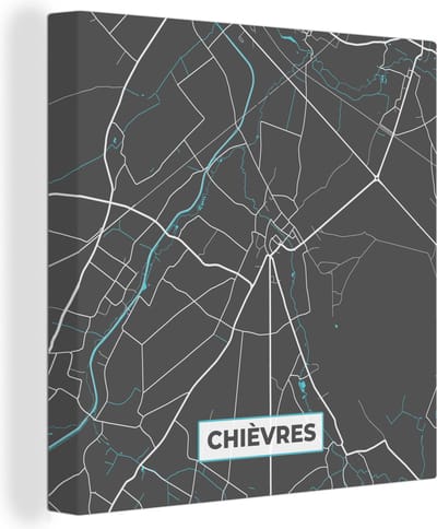 Canvas Schilderij Stadskaart – Grijs - Kaart – Chièvres – België – Plattegrond - 20x20 cm - Wanddecoratie