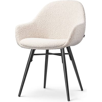Nolon Nena-Mae Eetkamerstoel Bouclé Beige - met Armleuningen - Stof - Zwarte Houten Poten - Design - Scandinavisch - Comfortabel
