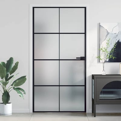 vidaXL - Binnendeur - smal - 102,5x201,5 - cm - gehard - glas - en - aluminium - zwart