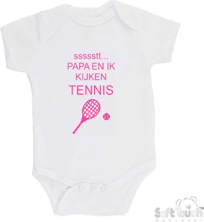 100% katoenen Romper "ssssstt... Papa en ik kijken tennis" Meisjes Katoen Wit/roze Maat 56/62