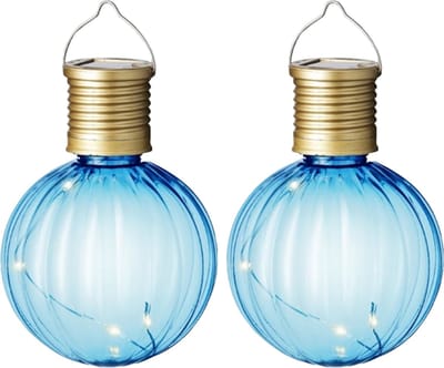 Lumineo tuin/buiten 8x stuks Led lampje/lampion solar verlichting blauw 11 x 8 cm - Tuinverlichting zonne-energie