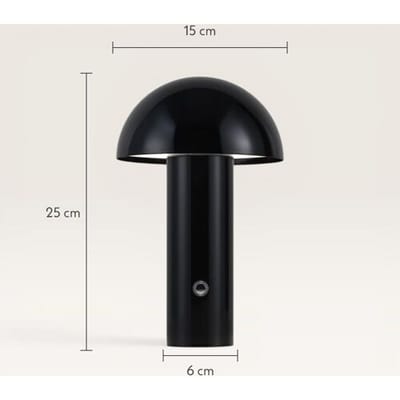 LUSENZ Noryn - Paddenstoel lamp oplaadbaar Zwart 25 cm - Draadloze tafellamp - Dressoir lamp - Scandinavisch design - Dimbaar - USB-C - Metaal -
