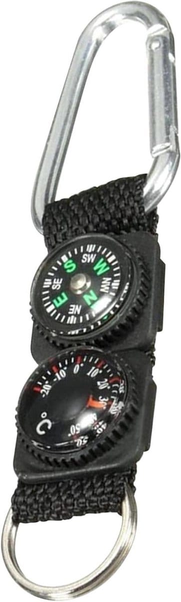 Kompas Sleutelhanger - Navigatie Gereedschap - Buiten Activiteiten - Ingebouwde Thermometer - 12.5 cm - Zwart