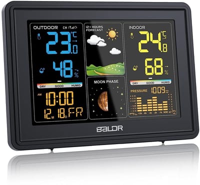 Weerstation Draasloos Binnen/Buiten - Draadloze Weerstation - Zwart - Digitale Kleurendisplay - Hoge Precisie Barometer - Voor Binnen en Buiten