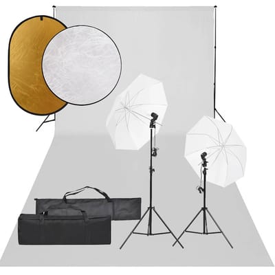 vidaXL - Fotostudioset - met - verlichtingsset, - achtergrond - en - reflector