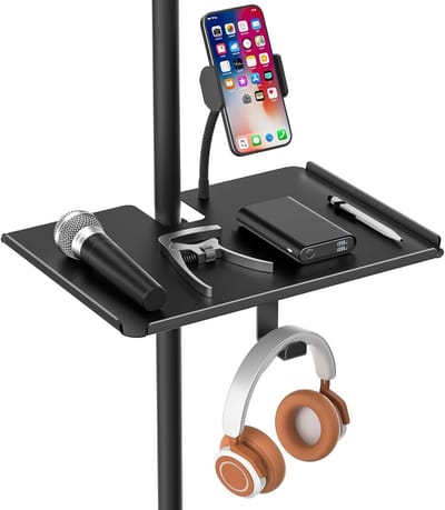 Verstelbare Microfoonstandaard met Telefoonhouder - Universele Microfoonhouder voor Studio, Concert en Karaoke met Tray van 29.7cm x 19.7cm