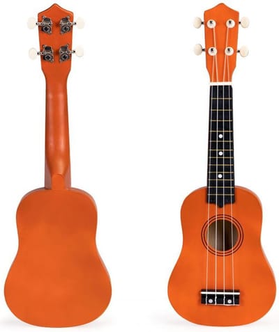 Ecotoys houten kinder ukelele/ gitaar met 4 snaren en 12 frets - Speelgoedinstrument - Speelgoed gitaar - 17,5 x 5 x 52,5 cm - Bruin