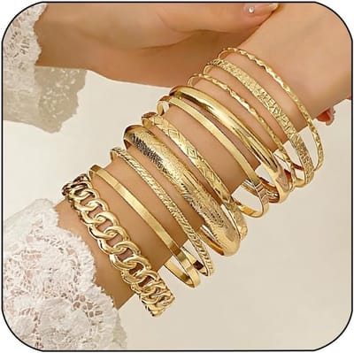 Gouden armbanden 10-12 stuks - stapelbare armbanden - Indische stijl - perfect voor feesten - SnelShoppen