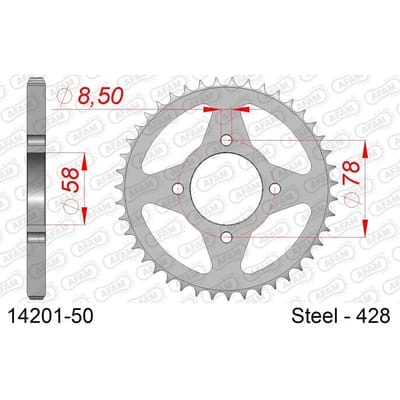 Stalen tandwiel Afam 428 50 dents