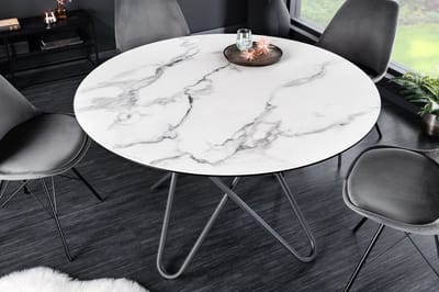 Ronde eettafel ELLIPSE 120cm marmer witte keramische haarspeldpoten gemaakt in Italie - 42369