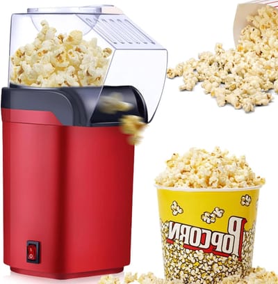 Popcornmachine Hete Lucht - Vetvrije Maker - Snelle Snacks - One Touch Bediening - 1200 W - Rood