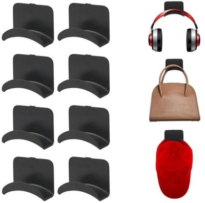 8 Stuks - Koptelefoonhaak - Over-ear koptelefoonhaak - Headset Standaard - Zelfklevende muurbevestiging - Zelfklevende Haakjes - Haakje voor spelcomputer - Zwart - 9*6,5*3,3 cm - voor de meeste koptelefoons, baseballpetten, kleding