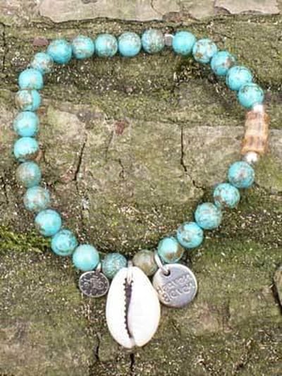 Heaven Eleven - dames - armband - Turquoise - schelp - turkoois - 6mm - 17cm