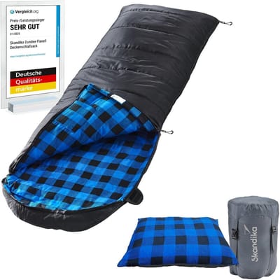 Dekenslaapzak - Dubbele slaapzak Koppelbare slaapzak - Kamperen en outdoor - Katoen flanel voering - 220 x 80 cm - Zwart/blauw
