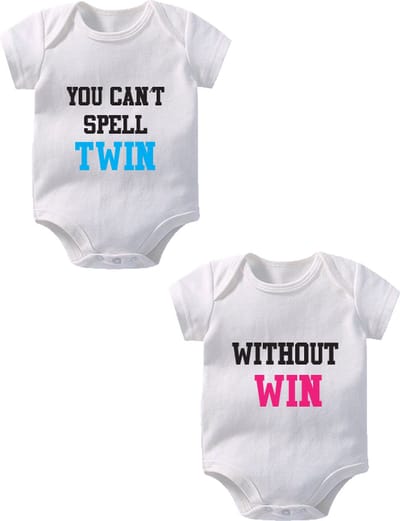 Hospitrix Baby Rompertje Tweeling met Tekst "Twin Win" | 0-3 maanden | maat 50/56 | Korte Mouw |Tweeling Cadeau| Kraamkado | Cadeau voor Zwangerschap | Bekendmaking | Aankondiging | Aanstaande Moeder | Moederdag