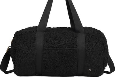 Zwarte teddy weekendtas - zwarte bouclé duffle bag met ritssluiting - I'm Dutch - Black duffle bag Portillo - OLT12587