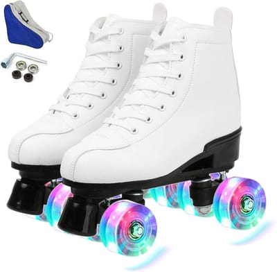Verstelbare Dubbele Rij Rolschaatsen Voor Volwassenen Indoor Outdoor Wit Lichtgevend Wiel