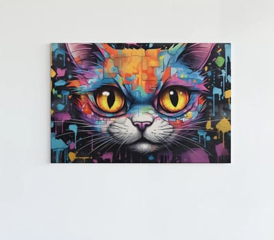 Canvas Schilderij – Kleurrijk Gezicht van een Kat – 60x40x2 cm – Moderne Wanddecoratie