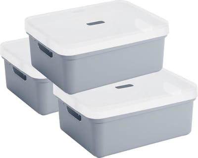 Sunware opbergbox - 3x stuks - 24 liter - donkerblauw - kunststof - transparante deksel - 45x35x18 cm - Sigma serie