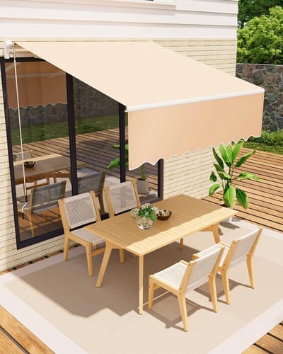 Uitvalscherm 3x2.5 meter - Handmatig Zonnescherm voor Terras - Met Zwengel - Verstelbaar & UV-Werend - Khaki kleur