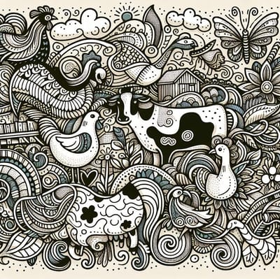 Doodle vee schilderij | Veerkrachtige verbeelding: een speelse dans tussen lijnen en vormen | Kunst - 60x60 centimeter op Canvas | Foto op Canvas