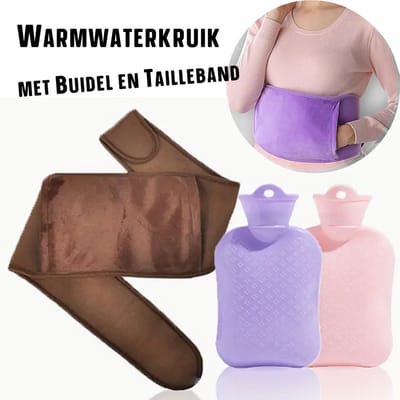 Allernieuwste.nl® Warmwaterkruik met Buidel en Tailleband - Voor Buik- Rug- Nek- en Menstruatiepijn voor Volwassenen en Kinderen 110x19cm Bruin %%