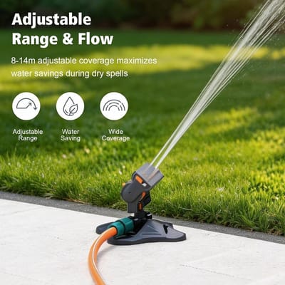 Oscillerende gazonsproeier met 16 sproeiers, instelbaar bereik en debiet voor optimale tuinbewatering