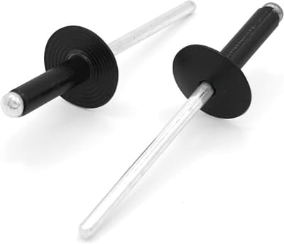 Aluminium Klinknagels - Brede Kop Klinkers - Bevestigen van Plaatwerk - Zwart Aluminium met Staal - 48 x 16 mm