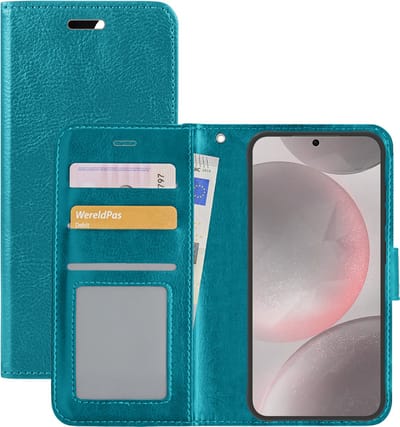 Hoesje - Met Pasjeshouder - Geschikt voor Samsung Galaxy S24 - Luxe Bookcase Portemonee - Flip Case - Kunstleer Book Case - Flipcase - Book Cover - Walletcase - Portemonneehoes - Turquoise