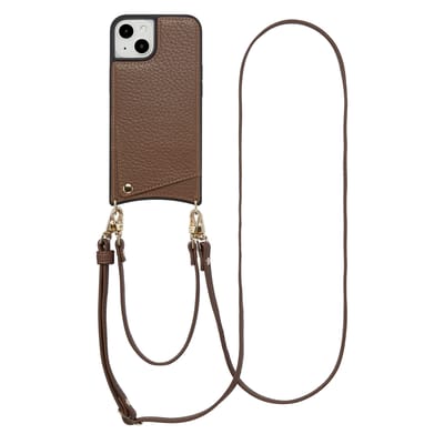 Selencia Hoesje - Geschikt voor Apple iPhone 14 / 13 - Backcover met koord en pashouder - Mocha Brown