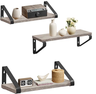 VASAGLE - Wandplank - Set van 3 - Zwevend Rek - 2 Montageopties - Voor Woonkamer Keuken Badkamer