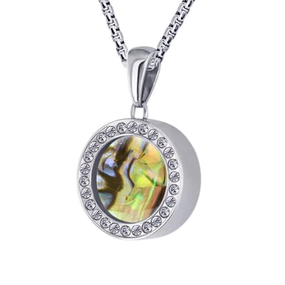 Quiges 12mm Mini Munt Hanger Zilverkleurig RVS Schroefsysteem Glans met Schelp Multi Groen Munt en Anker Ketting 42-46cm