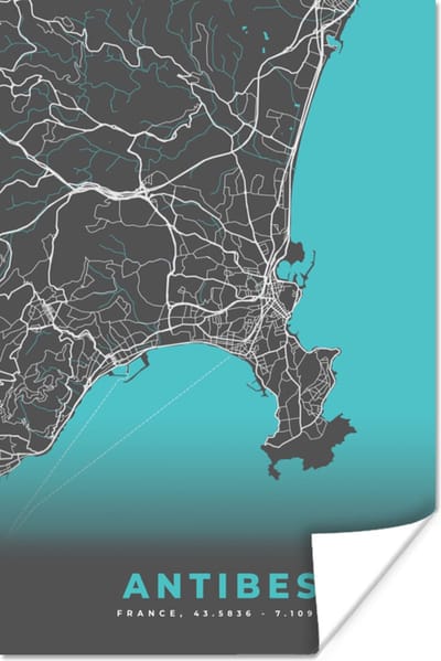 Poster Antibes - Frankrijk - Plattegrond - Kaart - Stadskaart - 120x180 cm XXL
