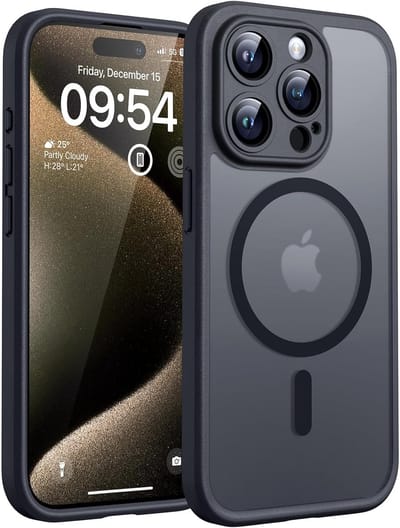 voor iPhone 15 Pro Max Case Compatibel met MagSafe, Volledige Camerabescherming, Schokbestendig Anti-vingerafdruk Anti-slip Hoesje Dunne Translucente Matte Backcover 6,7-Inch, Zwart
