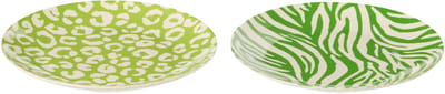 J-Line bord Dessert Gestreept - porselein - groen/wit - small - set van 2