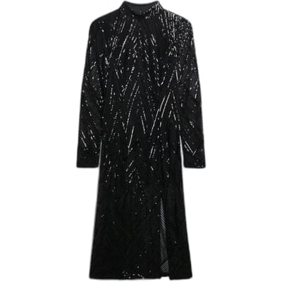 Superdry Open Back Midi-jurk Met Lange Mouwen Zwart 2XS Vrouw