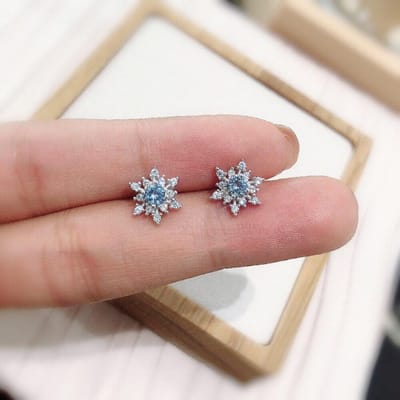 925 Sterling Zilver Micro Zirkoon Sneeuwvlok Oorknopjes Voor Vrouwen Meisjes Bruiloft Kerst Sieraden eh497 beige