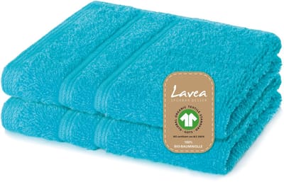 Lavea® 2 Wasdoekjes 30x30 cm van 100% biologisch katoenen badstof, zacht en absorberend, voor thuis, hotel en spa – ook ideaal als gezicht- en handdoekje – Turquoise