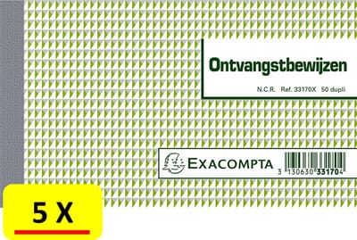 5 x Ontvangstbewijs - kwitantieboekje Exacompta 33170X NL - 10,5 x 18 - 50 vel - 2 voudig (dupli)