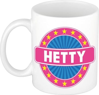Bellatio Decorations - Hetty voornaam - koffiemok - beker - wit/roze - 300 ml - Cadeau - Dames - Collega - Moederdag - Verjaardag