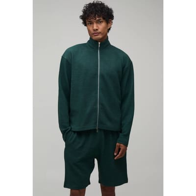 Oversized Boxy Geribbeld Trainingspak Met Dubbele Ritssluiting En Col Kort Model | Forest | Size XS
