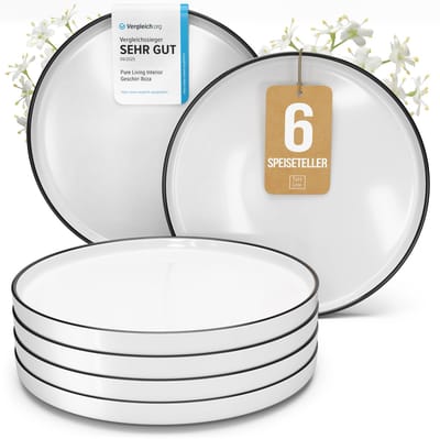 Pure Living Scandi Dinerborden Set - 6 Stuks - Ø 26 cm - Wit - Porselein - krasbestendig