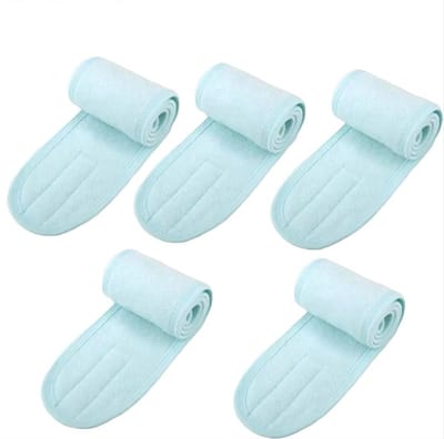 Skincare hoofdband - Gezichtreiniging band - Haarband - Make-up band - Lichtblauw - 5 stuks - Klittenband - CHPN